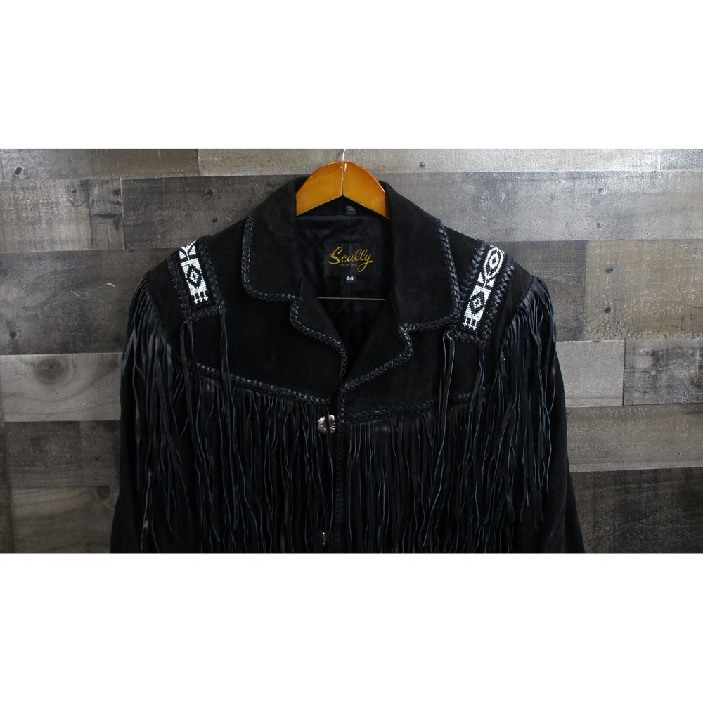 Scully Jacket Mens 44 Black Suede Leather Fringe Western Beaded Concho Buttons
